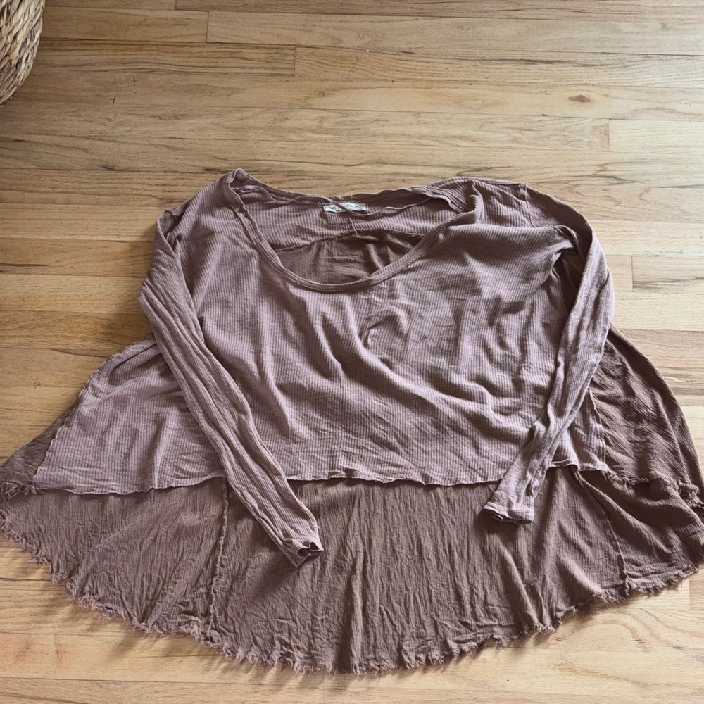 We The Free Mauve Brown Layered Tunic Top w/ raw hem
